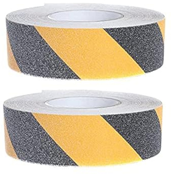 Anti Slip Tape,2 PCS Warning Tape Non Slip Safety Grip Tape Hazard Safety Tape Yellow and Black Self Adhesive for Indoor Outdoor Stairs Steps 25mm wide