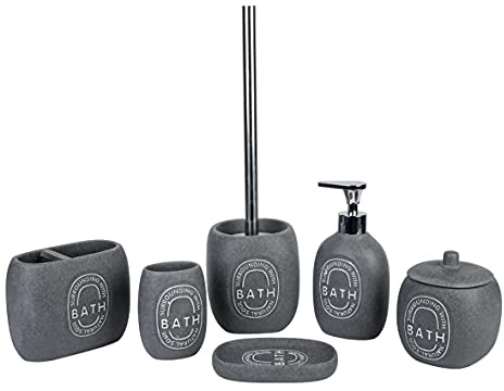 axentia 133987 Badezimmer-Set, Grau, Weiß, 6-teilig