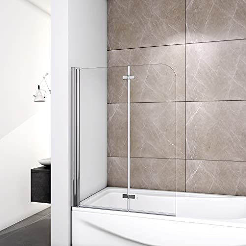 Acezanble Pare-baignoire à 2 volets 90x140cm,écran pliant et pivotant, 6mm verre anticalcaire