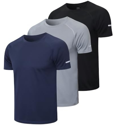 HUAKANG 3 Herren Sport Tshirt Kurzarm schnelltrock atmungsaktiv Laufshirt | Funktionsshirt,Sportshirt,Schnelltrocknend Atmungsaktiv,Sport Shirt Männer,Laufshirt Kurzarm,Trainingsshirt Herren