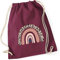 Turnbeutel für Kinder Baumwolle mit Regenbogen in Rosé | Motiv LEO-Print für Mädchen | Stoffbeutel Rucksack zum Zuziehen mit Kordel (burgund)