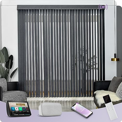 Graywind Smart Electric Motorised Vertical Blinds - 100% Blackout & Thermal Insulating, Alexa & Google Compatible, Made to Measure Track & Slats Complete Set for Windows & Patio Doors, Dark Grey