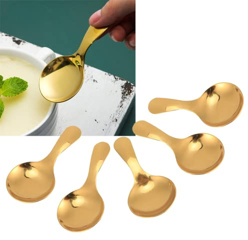 Watris Veiyi 5PCS Short Handle Spoons, Small Scoops for Canisters, Mini Gold Spoons, Spice Jars Spoon for Salt Sugar Condiments Coffee Tea Dessert