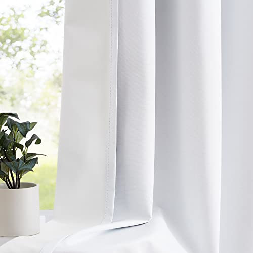 100% Blackout Curtains for Bedroom 90 Inch Modern Solid Living Room Thermal White Blackout Eyelet Curtains Noise Reducing Linen Look Set of 2 Curtain Panels for Office Studio/Hotel, 52 wide