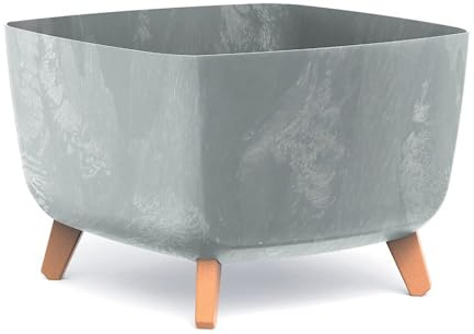 BirnePower Blumentopf Blumenkübel mit Füßen Schale Pflanzschale quadratisch Beton Optik Übertopf Pflanztopf Blumenschale (Grau Beton, 39cm)