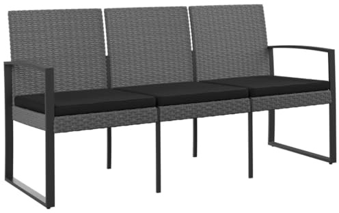 vidaXL Gartenbank 3-Sitzer mit Kissen Dunkelgrau PP-Rattan