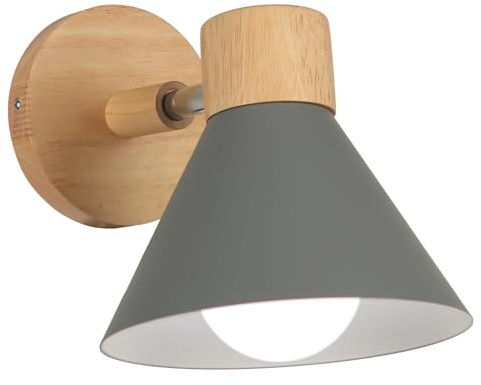 LIGKIN Wandleuchten Innen, Moderne Industrielle Wandlampe, E27 Drehbarer Wandleuchte Holz Dekorative Innenbeleuchtung für Schlafzimmer Wohnzimmer Flur Cafe, Ø18cm