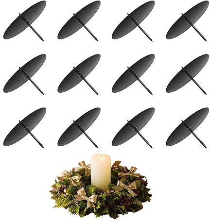 LongZYU 12 Stück 6cm Kerzenhalter für Adventskranz Schwarz Adventskerzenhalter Metall Kerzenständer Set Kerzenteller zum Stecken für DIY Kranz Advent Weihnachten Tischdeko