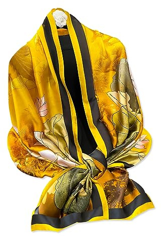 LumiSyne Sciarpa Di Seta Donna Stampa Fiore Colorato Motivo Pittura a Olio Artistico Foulards In Raso Lungo Protezione Solare Scialle Leggero Calda Sciarpe Stole Quattro Stagioni