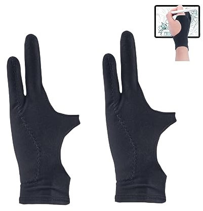 Artist Two Finger Anti-Fouling Glove, Digital Palm Rejection Glove - Black, Free Size, 2 Pcs