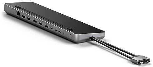 SATECHI Dual USB-C Dockingstation mit Ständer, Dock mit 2X 4K HDMI, DisplayPort, USB-C und USB-A Datenanschlüssen, Ethernet, SATA- und NVMe SSD Gehäuse – für MacBook Air, Pro und mehr