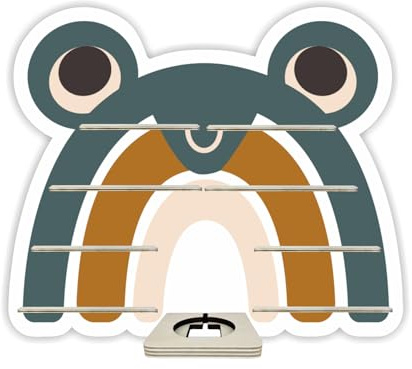 Farbklecks-Collection Musikboxregal Regenbogentier Frosch, Wandregal für bis zu 40 Hörfiguren, Maße 48 x 58 x 6 cm, mit speziellem Ablagefach kompatibel mit Toniebox, handgefertigt in Deutschland