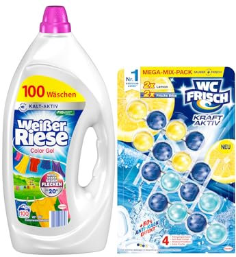 Weißer Riese Color Gel (100 Waschladungen), Color Waschmittel sorgt für strahlend saubere Wäsche & WC FRISCH Kraft Aktiv Duftspüler Mix Lemon + Frische Brise (1x 200g), 1er Pack