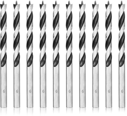 Meccion Wood Drill Bits 6mm 10Pcs Brad Point Auger Drill Bit Professional Woodworking Lip and Spur Drill Bit for Wood