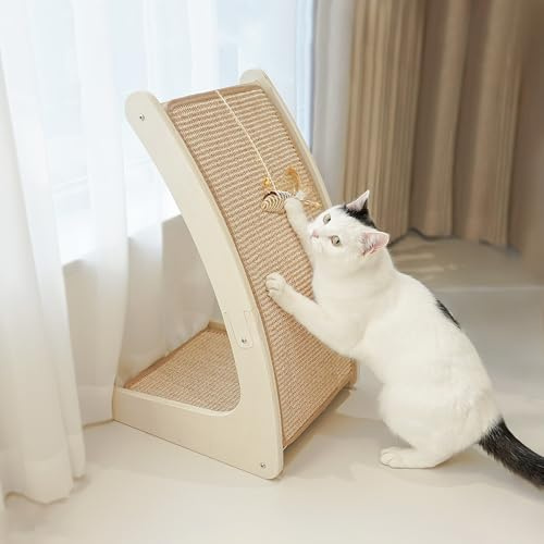 PETKARAY Rascador para Gatos de Interior, Tablero Curvado de Sisal, Rascador Montado en el Suelo con Juguete de Ratón y Hierba Gatera