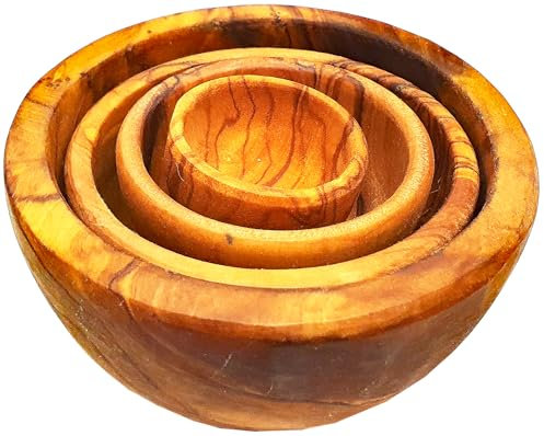 Juego de 4 cuencos de madera de olivo, redondos, 4 cm, 6 cm, 8 cm, 10 cm