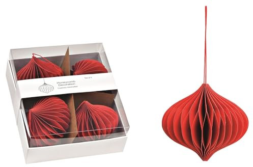 Weihnachtsbaumschmuck Kugeln aus Papier in Wabenball Optik Christbaum-Schmuck-Set Weihnachts-Anhänger Tannenbaumhänger Chirstbaumkugeln Weihnachts-Deko Weihnachten Farbe: rot Inhalt 4 Stück