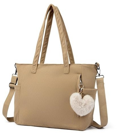Makukke Cord Tote Bag Tasche Damen Umhängetasche Groß Shopper Handtasche Schultertaschen für Arbeit Büro Reisen Einkaufen Schule