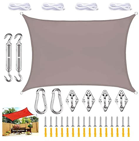 Rectangular Shade Sail 2m x 4m with Fixing Kit Outdoor Awnings UV Blocking Sun Shade Sail for Garden Lawn Swimming Pool Beach Waterproof and Durable