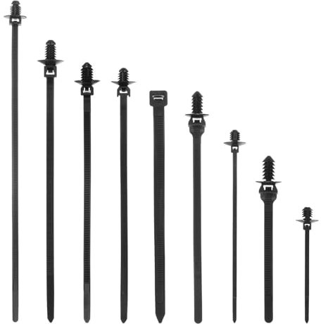 sourcing map 260Pcs Push Mount Cable Zip Tie 9 Size Nylon Self Locking Cable Strap Thread Style 0.22 Heavy Duct Snap in Cable Zip Ties for Household Electronic Auto Industry