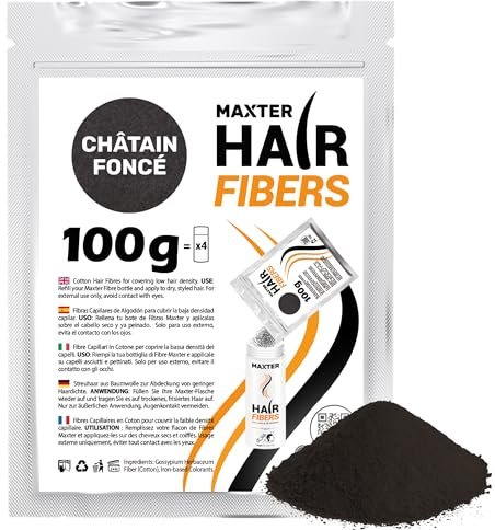 Maxter påfyllningspåse för stretchhår mörkbrun 100 g hårpuder mot att dölja håravfall – hårpuder män och kvinnor – mikrofiber i pulverform – hårfiber – hårpuder mörkbrun
