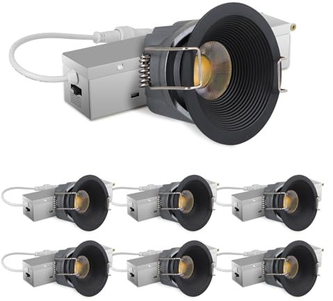 Adetu 2 Inch 5CCT Black LED Recessed Ceiling Light with Junction Box, 2700K/3000K/4000K/5000K Selectable, CRI90, 8W COB, 780LM, Dimmable Canless IP65 Waterproof Downlight-ETL&FCC (Black, 6 Packs)