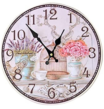 HAWILLOSCH Vintage Wanduhr Im Shabby Chic Stil 30cm Retro Wanduhren Mit Blumenmalerei Für Küche Wohnzimmer Und Schlafzimmer Quarz Uhr Ohne Batterie