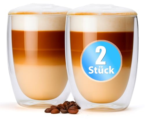 BigDean 2 Doppelwandige Latte Macchiato Gläser 300 ml Kaffeegläser Tassen | aus Borosilikatglas und in Geschenkverpackung