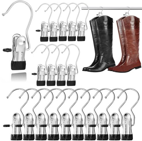 Norhogo 20Pcs Crochet à Linge Portable, Pivotant à 360° Cintres Pinces INOX, Crochet à Linge Portable Métal, pour Pantalon, Chaussures, Serviette, Chaussettes Argent/Noir