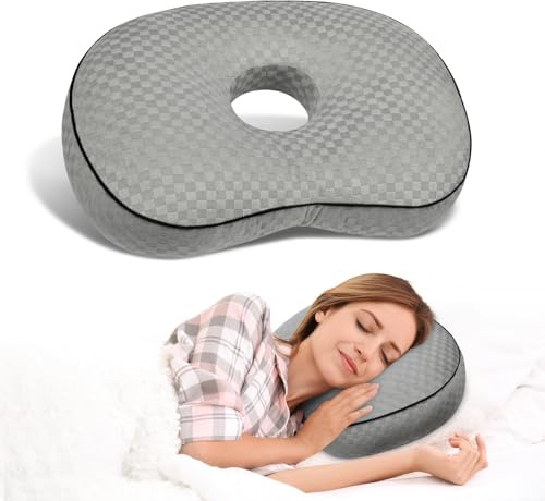 Babyezz Öronhålskudde för personer som sover på sidan med öronhål för CNH och öronvärk, öroninflammation, tryckmärken, bomullsfyllning och polyester, tvättbar och justerbar (grå)
