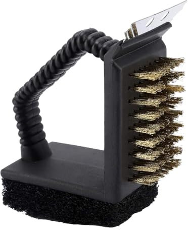 MasterCook - Spazzola per Barbecue 3 in 1 con Setole in Acciaio, Raschietto E Spugna Abrasiva, Pulisci Griglia BBQ con Impugnatura Ergonomica, Accessorio per Pulizia Barbecue A Gas E Carbonella