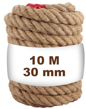 ZOFUN Jute Rope 30 mm, 10 M/32.8 Ft Garden Twine Natural, Multiple Strands Strong Jute Twine, Thick String for Gift Wrapping, Crafts & DIY, Gardening, Decoration, Cat Scratcher
