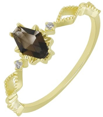 Mesnt 14K Gelbgold Goldring Damen 585 Echtgold mit Unregelmäßig Citrin und Moissanit, Größe 52 (16.6)