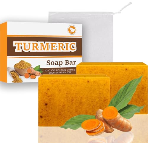 2PCS Kurkuma Kojic Acid Soap, Kurkuma Seife für Pigmentflecken Entferner Gesicht, Natürliche Turmeric Soap für Gesicht & Körper, Naturseife für Reinigung, Reduzierung von Akne und Ölkontrolle