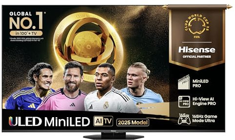 Hisense 65 65U8QTUK MiniLED QLED 165Hz Smart AI TV - Hi-View AI Engine PRO, 165Hz Game Mode Ultra, 4.1.2 Channel, Dolby Atmos, Quantum Dot Colour, Anti-Reflection PRO with Freely, YouTube, Netflix