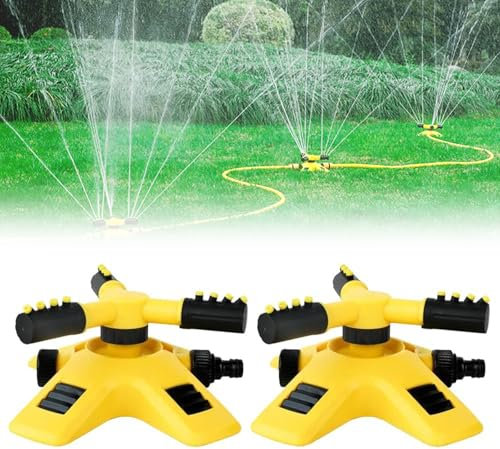 Garden Sprinklers, New Adjustable 360° Rotation Lawn Sprinkler, with 3 Spray Arm (15° To 45°), Automatic Lawn Sprinkler Adjustable Water Spray Range, for Garden Watering Kids Playing (2pcs)