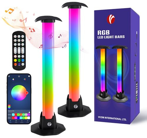 VCOM LED Light Bars, 2PCS Smart RGB Light Bar TV Backlight, 27cm Gaming Led Lights for PC/Desk, Gaming Room Decoration, Music Sync, USB Port, Remote Control and App Control, Ambient Lighting