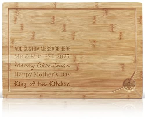 Deer & Oak Personalised Custom Engraved Extra Large Chopping Board, 44x30x2cm Pre-Oiled Bamboo Cutting Board, Custom Kitchen Gift, Non Toxic Meat Fish Cheese Bread Board