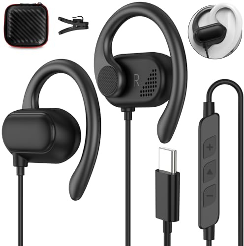 USB C Kopfhörer für iPhone 16 17 Pro 5G Galaxy A55 A57,On Ear Typ C Headset | USB C Anschluss Ohrhörer mit Kabel Mikrofon mit Ohrhaken für Samsung A56 A37 S26 Pixel 9a 10 Poco X8 für Laufen,Gym,Fitness