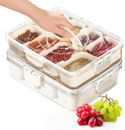 OYIWINMI Snackbox mit 8 Fächern, Snackboxen mit Deckel und Griff, Snackteller Organizer für Süßigkeiten Nüsse Veggie Keks
