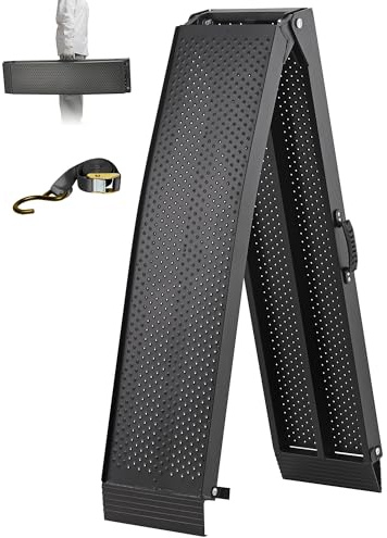 FACHNUO Rampa Plegable de Aluminio 228x28cm, Capacidad de Carga 340 kg para Moto, Quad, Pick-up con Asa Transportable, Superficie Antideslizante, Ahorra Espacio (1 Unidad, Negro)