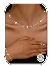 LOLIAS Kette Silber 925 Damen Ohrstecker Silber Armband Set Verstellbare Choker Halskette Gliederkette mit Niedlichen Zirkonia Zierliche Hochzeit Braut Schmuck Set