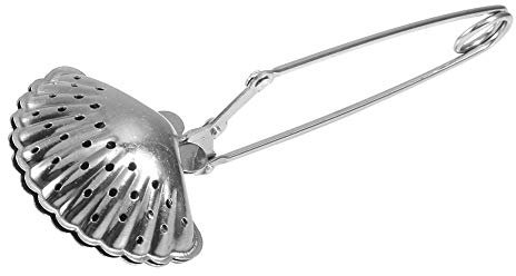 Nikou Lindo infusor de té suelto de acero inoxidable, difusor de filtro colador de hojas con pinza de concha para especias de hierbas, colador de té, 5.5 pulgadas, plateado
