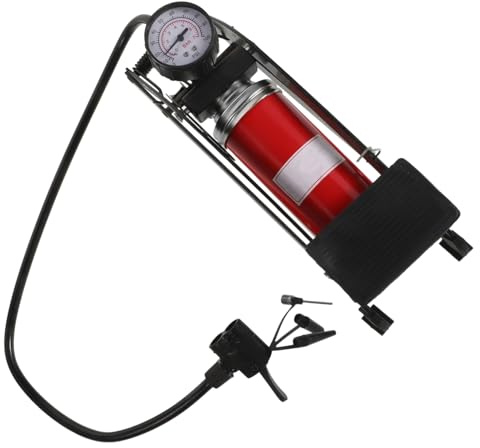 Garneck 1 Stück Multifunktionale Fußpumpe für Auto Motorrad und Fahrrad Hochdruck Reifenfüllpumpe mit Manometer Rutschfester Fußpedal Design für Einfaches Aufpumpen von Luftmatratzen