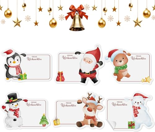 Weihnachtsetiketten 120 Stück, Aufkleber Weihnachten, Weihnachtsgeschenketiketten, Groß Aufkleber Etiketten Weihnachten, Weihnachtsmann Geschenkaufkleber, für Geschenktüten Umschläge
