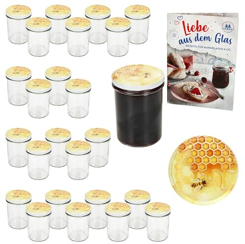 MamboCat 25er Set Sturzglas 230 ml HOCH mit to 66 Schraub-Deckel Honig I Einmachgläser + Diamant-Zucker-Rezept-Heft I Vorratsgläser einkochen & konservieren