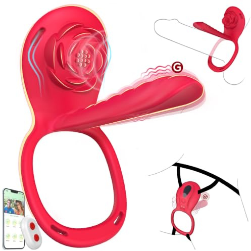 Sex Spielzeug für die Paare Frau Männer, Strap on BDSM Rose Vibration für Frauen, Bondage Vibratorensets für Frauen Klitoris G Punkt mit Fernbedienung Leise, Penisring Vibrator App,Sexspielzeug Spiele