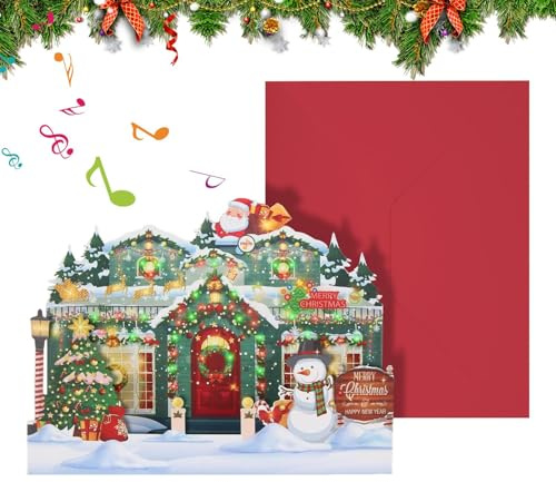 Weihnachts Pop Karten | Weihnachtsgrüße mit Licht und Musik für Familie und Freunde - Festtagsgrüße für Millennials Jugendliche Kinder Erwachsene Frauen,Für Freunde Eltern Papa Mama Mann