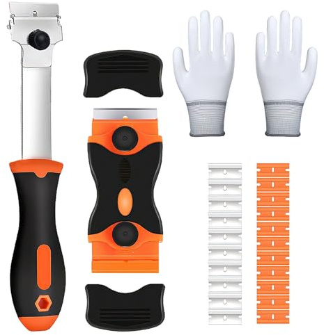 Glass Scraper Tool Kit, Oven Scraper with 20 Scraper Blades & Gloves, Window Scraper with Blades, for Kitchen Ceramic Hob, Oven, Cooktop Home Clean
