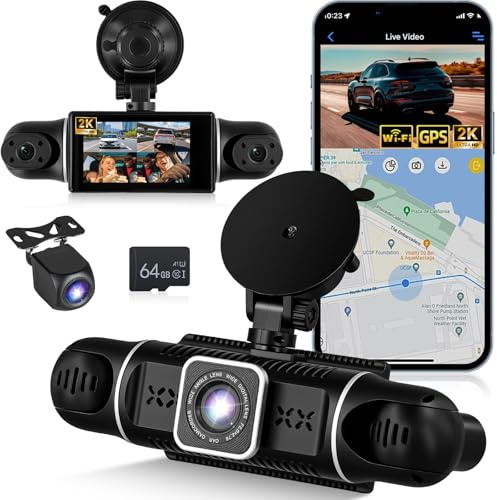 NHOPEEW Cámara para salpicadero WiFi 2K de 3 Pulgadas, 4 Canales, 360° + 1080P Interior Izquierda y Derecha + cámara Trasera, cámara para salpicadero con Sensor G, visión Nocturna, grabación en Bucle